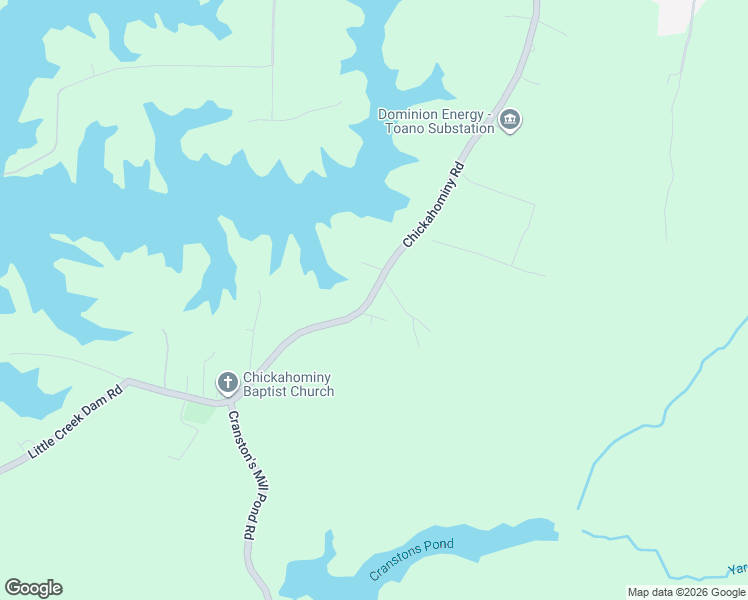 map of restaurants, bars, coffee shops, grocery stores, and more near 3065 Chickahominy Road in Toano