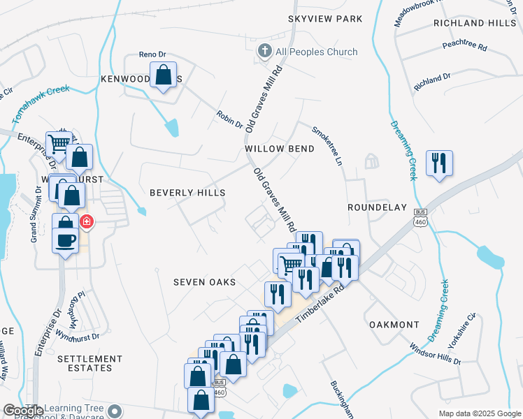 map of restaurants, bars, coffee shops, grocery stores, and more near 139 Salisbury Circle in Lynchburg
