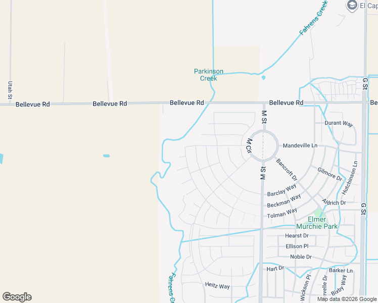 map of restaurants, bars, coffee shops, grocery stores, and more near 4783 Irma Drive in Merced
