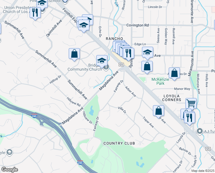 map of restaurants, bars, coffee shops, grocery stores, and more near 576 Magdalena Avenue in Los Altos