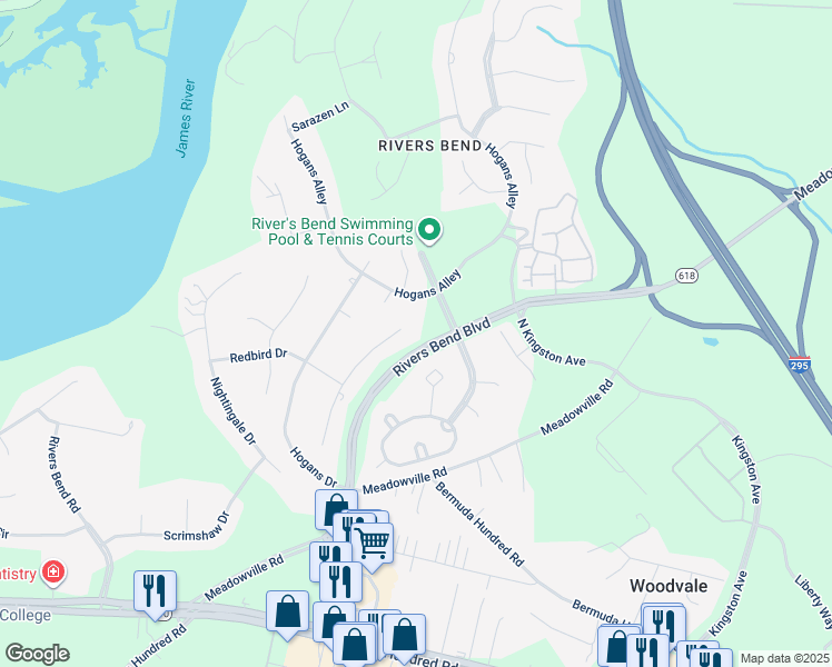 map of restaurants, bars, coffee shops, grocery stores, and more near 12503 Bay Hill Drive in Chester