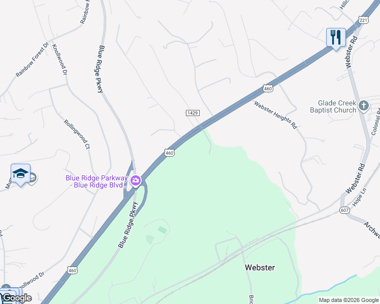 map of restaurants, bars, coffee shops, grocery stores, and more near 2790 Blue Ridge Boulevard in Roanoke