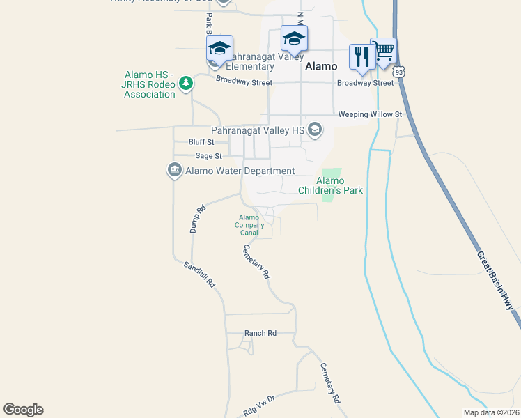 map of restaurants, bars, coffee shops, grocery stores, and more near 426 Paradise Road in Alamo