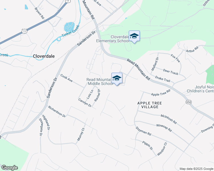 map of restaurants, bars, coffee shops, grocery stores, and more near 102 Apple Lane in Roanoke