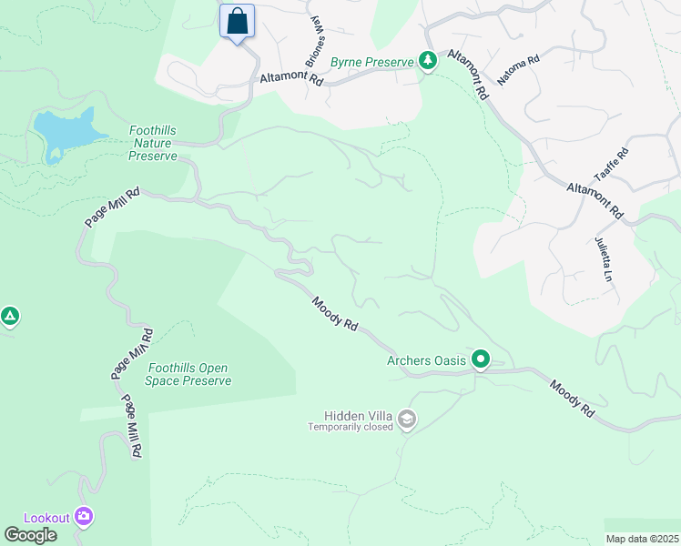 map of restaurants, bars, coffee shops, grocery stores, and more near 27640 Sherlock Road in Los Altos Hills
