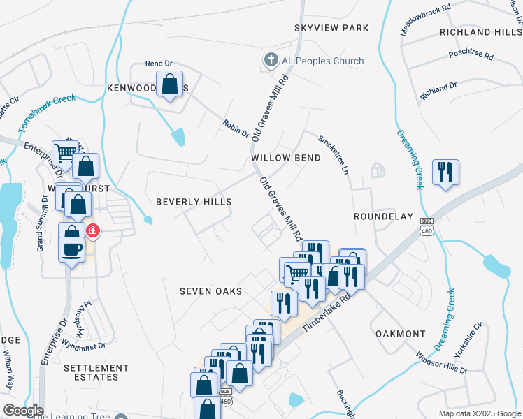 map of restaurants, bars, coffee shops, grocery stores, and more near 138 Salisbury Circle in Lynchburg