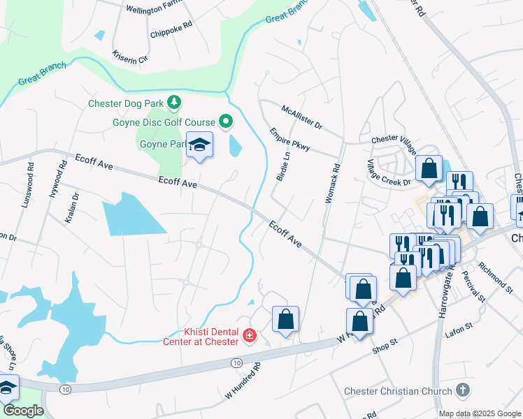 map of restaurants, bars, coffee shops, grocery stores, and more near 4918 Ecoff Avenue in Chester