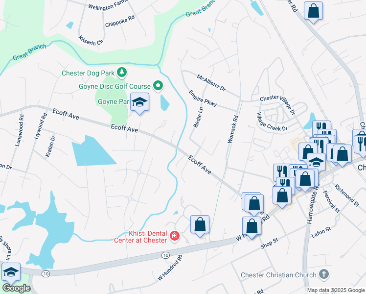 map of restaurants, bars, coffee shops, grocery stores, and more near 4918 Ecoff Avenue in Chester
