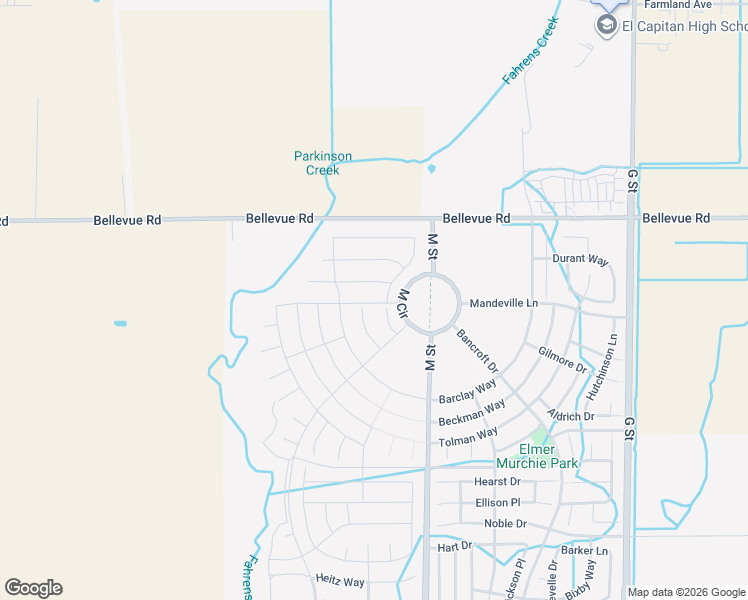 map of restaurants, bars, coffee shops, grocery stores, and more near 4709 Jema Way in Merced