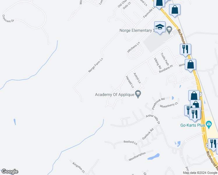 map of restaurants, bars, coffee shops, grocery stores, and more near 4 Kroken Court in Williamsburg
