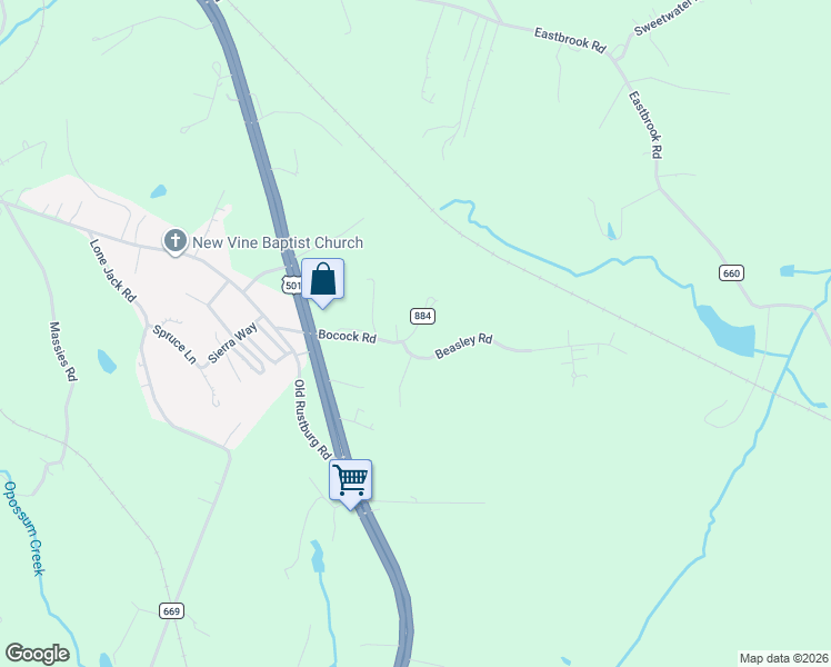 map of restaurants, bars, coffee shops, grocery stores, and more near 336-344 Bocock Road in Lynchburg