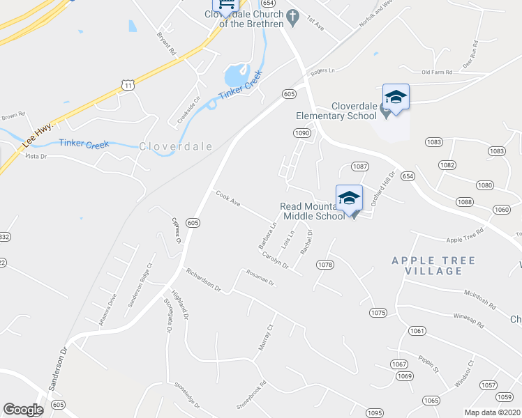 map of restaurants, bars, coffee shops, grocery stores, and more near 185 Cook Avenue in Roanoke