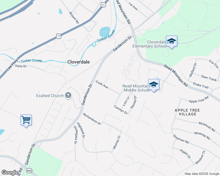 map of restaurants, bars, coffee shops, grocery stores, and more near 1-247 State Route 1009 in Roanoke