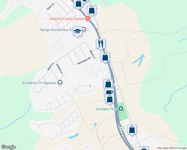 map of restaurants, bars, coffee shops, grocery stores, and more near 2004 Rustads Circle in Williamsburg