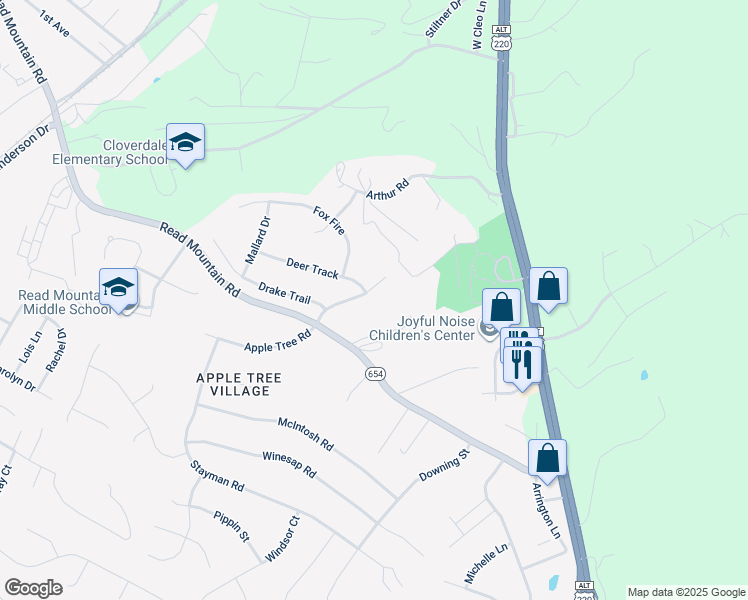 map of restaurants, bars, coffee shops, grocery stores, and more near 154 Pheasant Run in Cloverdale