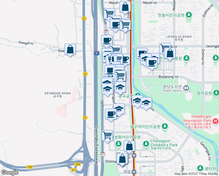 map of restaurants, bars, coffee shops, grocery stores, and more near in Seongnam-si