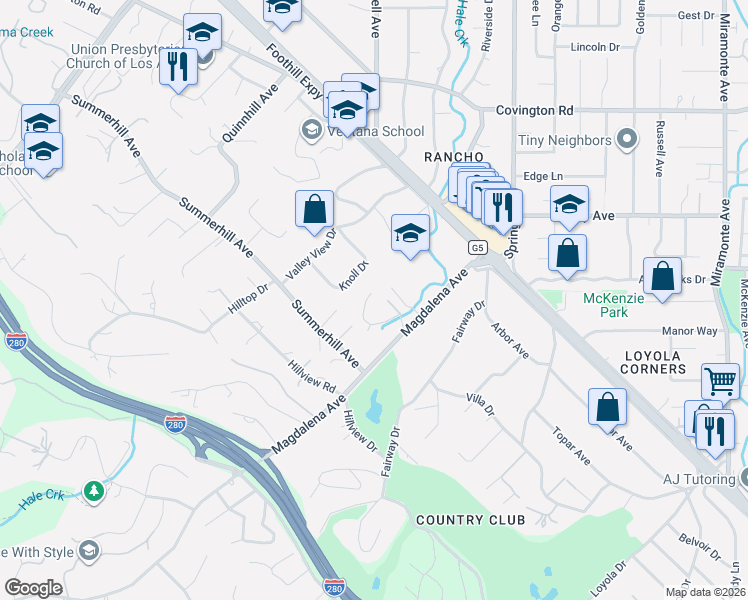 map of restaurants, bars, coffee shops, grocery stores, and more near 1220 Magdalena Court in Los Altos