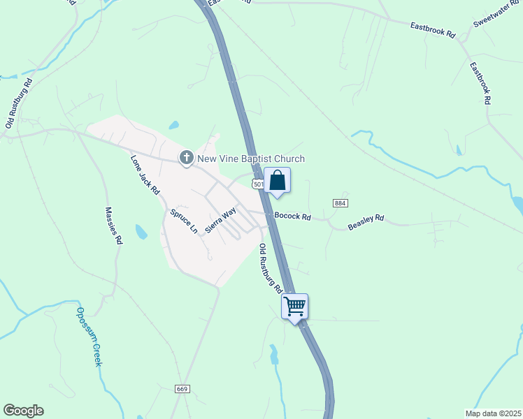 map of restaurants, bars, coffee shops, grocery stores, and more near 21 Walton Road in Lynchburg