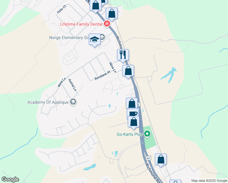 map of restaurants, bars, coffee shops, grocery stores, and more near 2001 Rustads Circle in Williamsburg