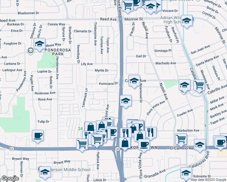 map of restaurants, bars, coffee shops, grocery stores, and more near in Santa Clara