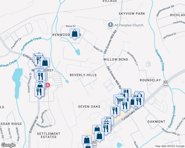 map of restaurants, bars, coffee shops, grocery stores, and more near 201 Pearson Drive in Lynchburg