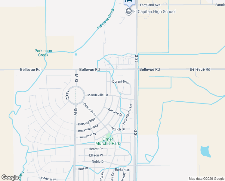 map of restaurants, bars, coffee shops, grocery stores, and more near 4830 Kinross Court in Merced