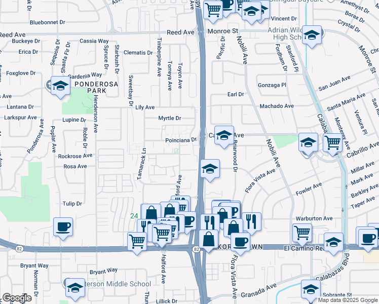 map of restaurants, bars, coffee shops, grocery stores, and more near 2006 Klamath Avenue in Santa Clara