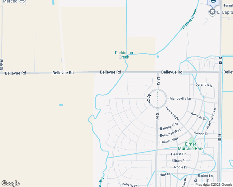 map of restaurants, bars, coffee shops, grocery stores, and more near 798 Skyler Court in Merced
