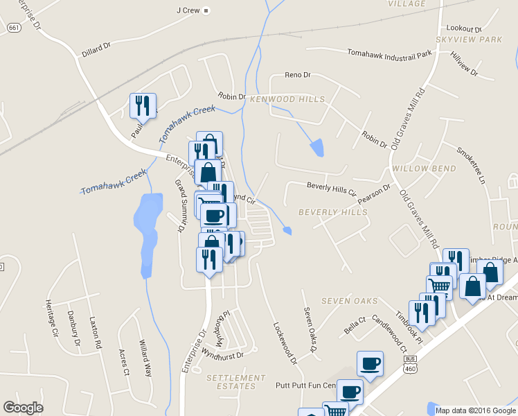 map of restaurants, bars, coffee shops, grocery stores, and more near 316 Northwynd Circle in Lynchburg