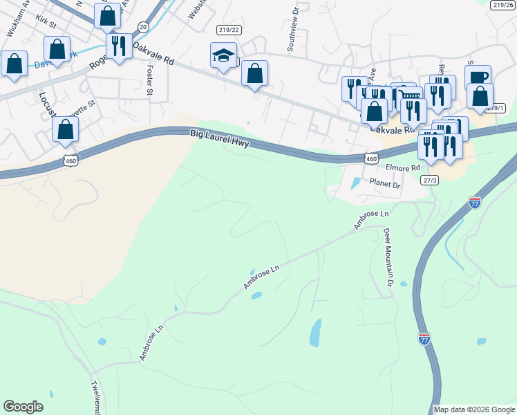 map of restaurants, bars, coffee shops, grocery stores, and more near 574 Misty Hills Drive in Princeton