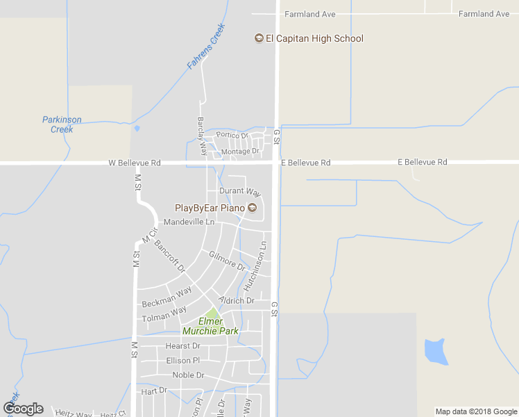 map of restaurants, bars, coffee shops, grocery stores, and more near 4843 Durant Way in Merced