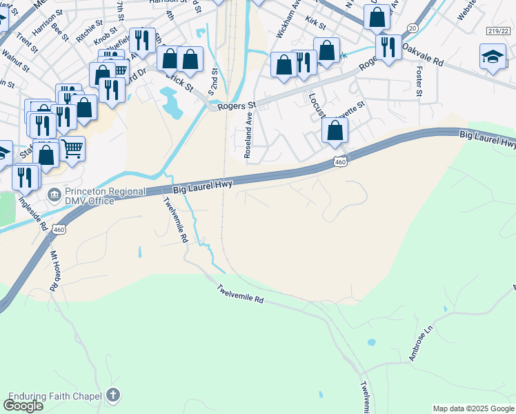 map of restaurants, bars, coffee shops, grocery stores, and more near 135 Roller Lane in Princeton