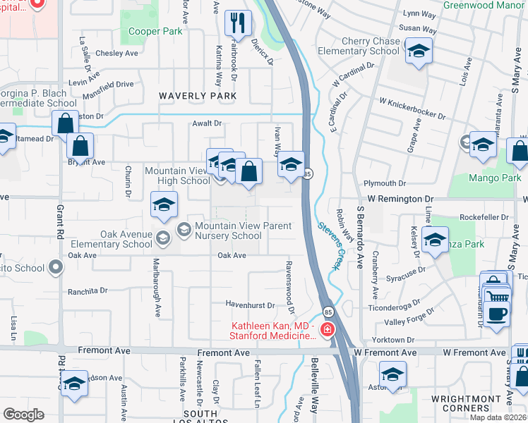 map of restaurants, bars, coffee shops, grocery stores, and more near 1310 Harwalt Drive in Los Altos