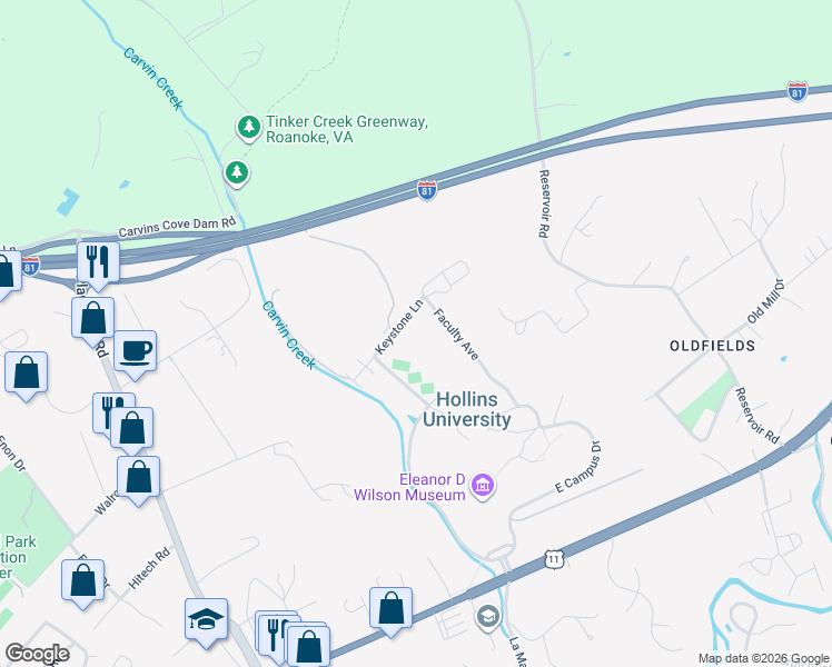map of restaurants, bars, coffee shops, grocery stores, and more near in Hollins