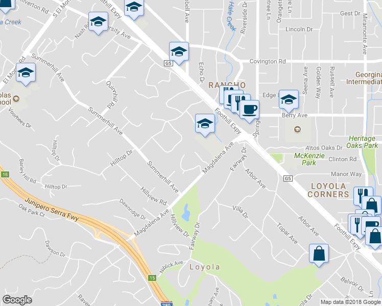 map of restaurants, bars, coffee shops, grocery stores, and more near 1220 Magdalena Court in Los Altos