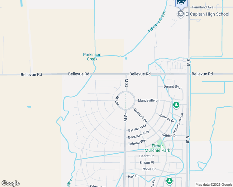 map of restaurants, bars, coffee shops, grocery stores, and more near 4842 Mari Cruz Lane in Merced