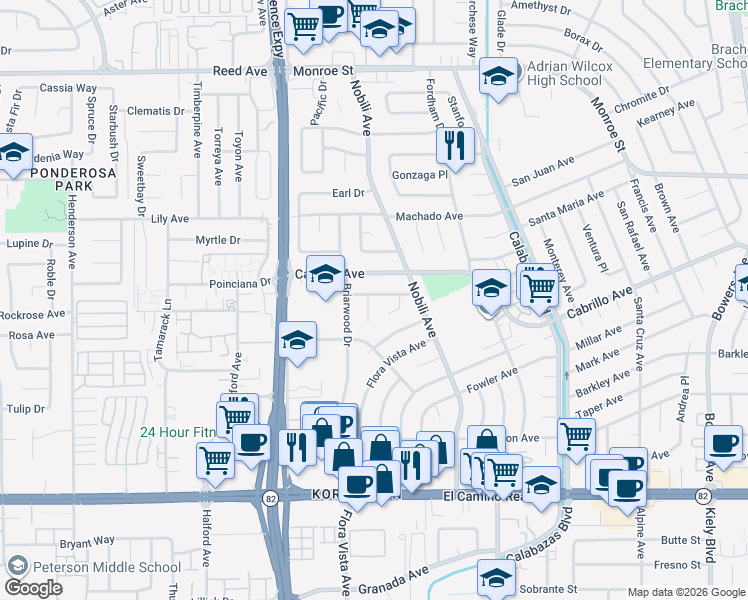 map of restaurants, bars, coffee shops, grocery stores, and more near 1991 Santa Rosa Court in Santa Clara