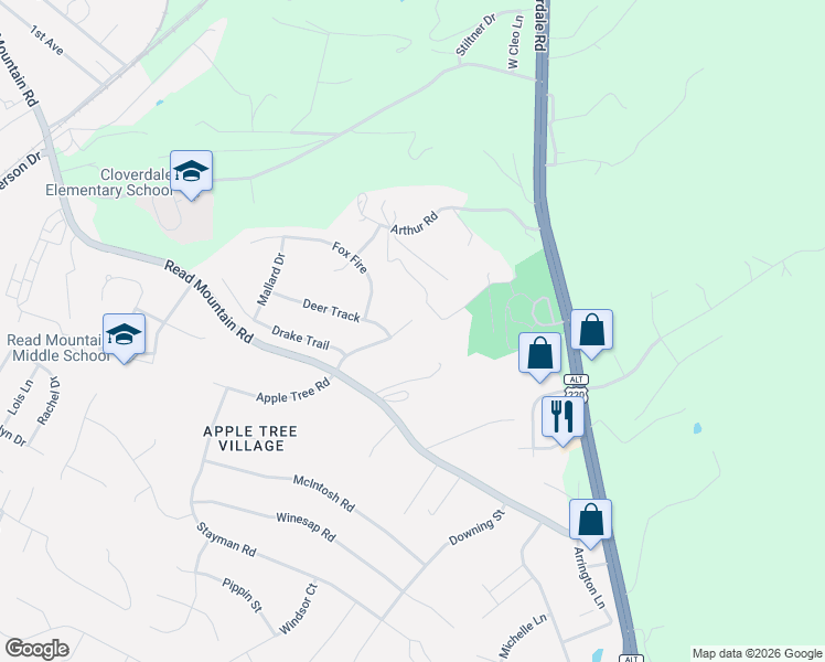 map of restaurants, bars, coffee shops, grocery stores, and more near 192 Pheasant Run in Cloverdale