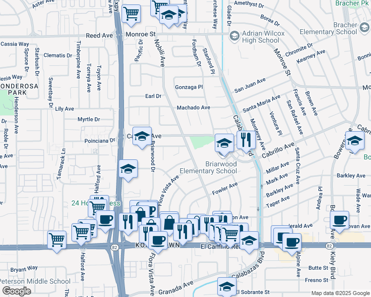 map of restaurants, bars, coffee shops, grocery stores, and more near 1996 Nobili Avenue in Santa Clara