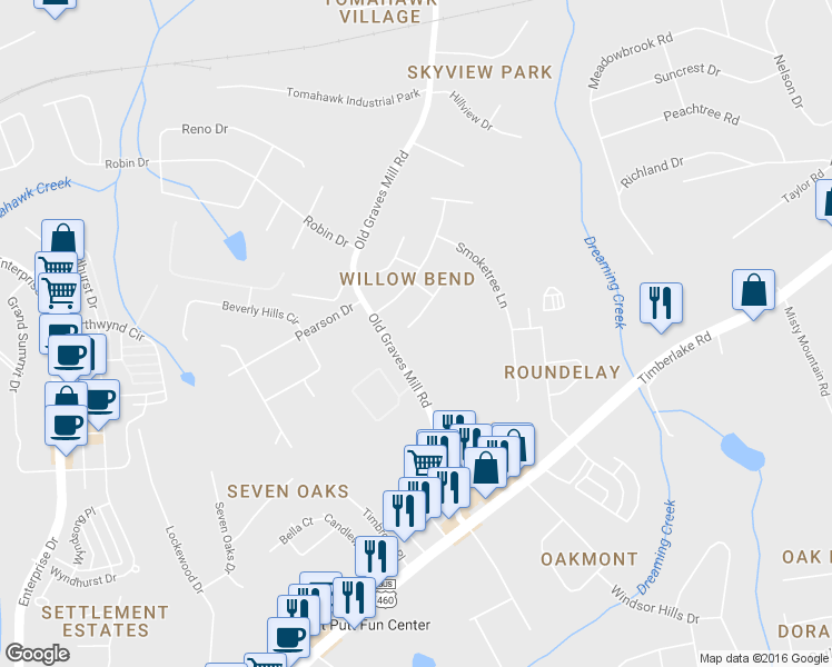 map of restaurants, bars, coffee shops, grocery stores, and more near 104 Whispering Pines Ct in Lynchburg