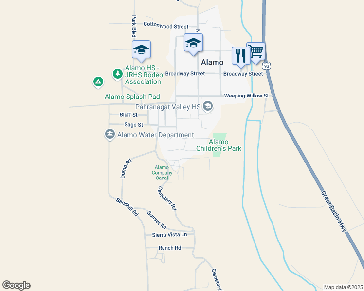 map of restaurants, bars, coffee shops, grocery stores, and more near 353 Peggy Way in Alamo