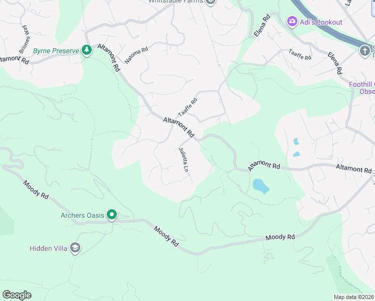 map of restaurants, bars, coffee shops, grocery stores, and more near 27250 Julietta Lane in Los Altos Hills