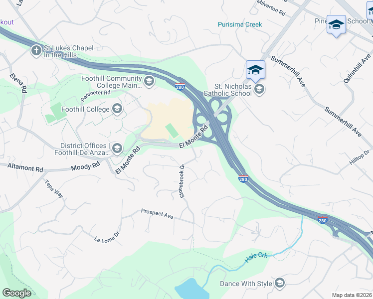 map of restaurants, bars, coffee shops, grocery stores, and more near 12451 Stonebrook Drive in Los Altos Hills