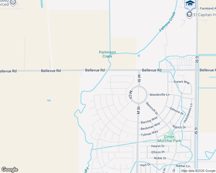 map of restaurants, bars, coffee shops, grocery stores, and more near 741 Skyler Court in Merced