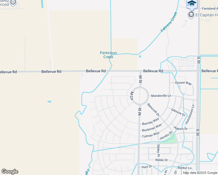 map of restaurants, bars, coffee shops, grocery stores, and more near 741 Skyler Court in Merced