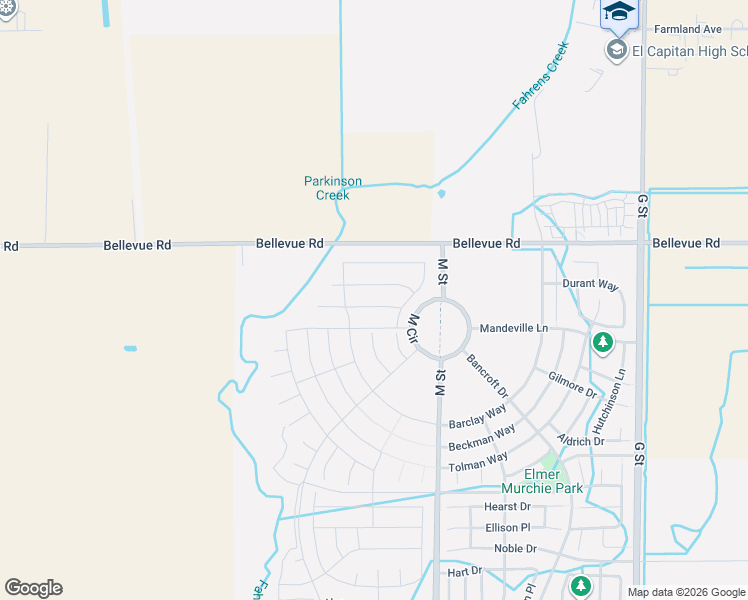 map of restaurants, bars, coffee shops, grocery stores, and more near 647 Skyler Lane in Merced