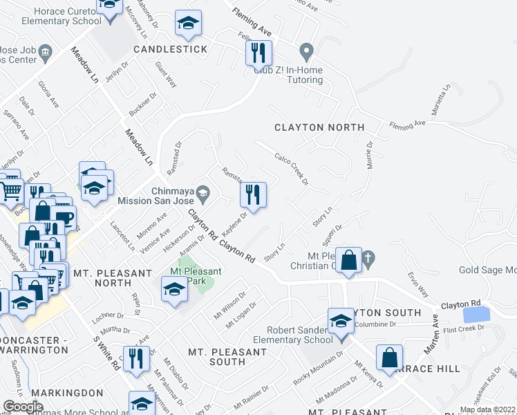 map of restaurants, bars, coffee shops, grocery stores, and more near 1275 City View Place in San Jose