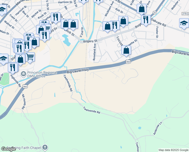 map of restaurants, bars, coffee shops, grocery stores, and more near 135 Roller Lane in Princeton