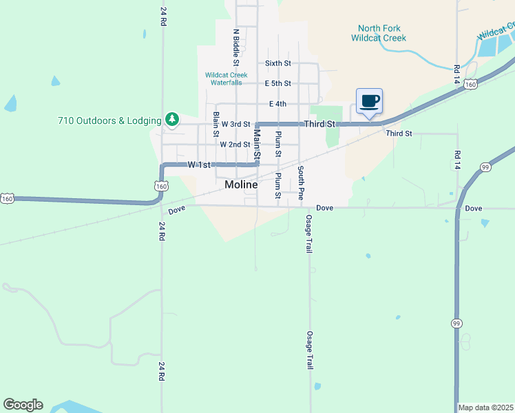 map of restaurants, bars, coffee shops, grocery stores, and more near 201 South Main Street in Moline