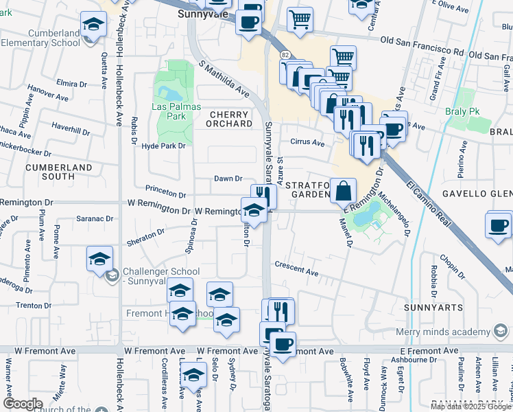 map of restaurants, bars, coffee shops, grocery stores, and more near in Sunnyvale